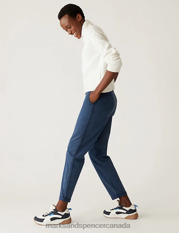 Women Navy Clothing Marks & Spencer Cotton Rich Tea Dyed Slim Fit Chinos 20VTD2229 - Marks and Spencer online