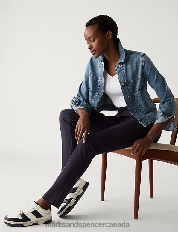 Women Navy Clothing Marks & Spencer Jersey Slim Fit Ankle Grazer Trousers 20VTD2920 - Marks and Spencer outlet