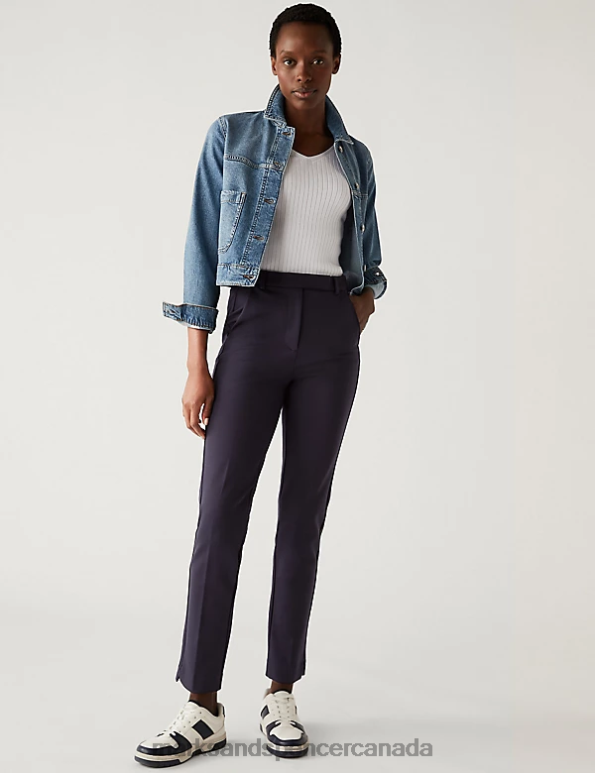 Women Navy Clothing Marks & Spencer Jersey Slim Fit Ankle Grazer Trousers 20VTD2920 - Marks and Spencer outlet