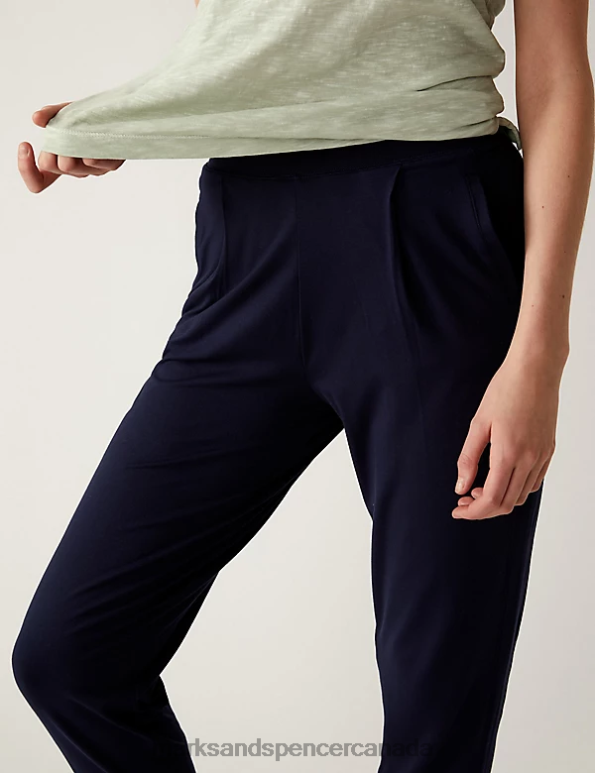 Women Navy Clothing Marks & Spencer Jersey Tapered Ankle Grazer Trousers 20VTD925 - Marks and Spencer outlet
