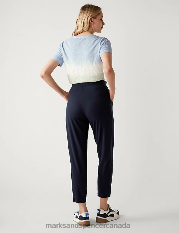 Women Navy Clothing Marks & Spencer Jersey Tapered Ankle Grazer Trousers 20VTD925 - Marks and Spencer outlet
