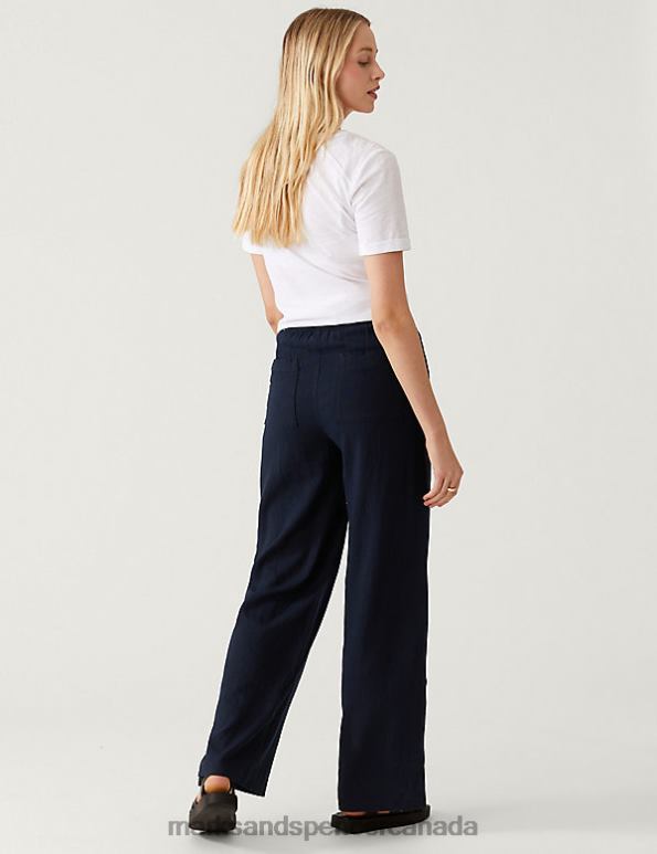 Marks and Spencer sale - Women Navy Clothing Marks & Spencer Linen Rich Wide Leg Trousers 20VTD446
