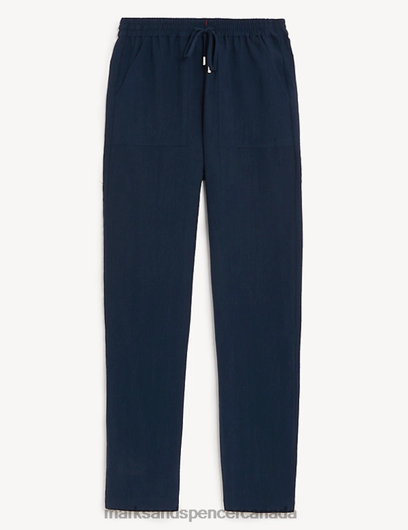 Marks and Spencer sale - Women Navy Clothing Marks & Spencer Lyocell Rich Tapered Ankle Grazer Trousers 20VTD733