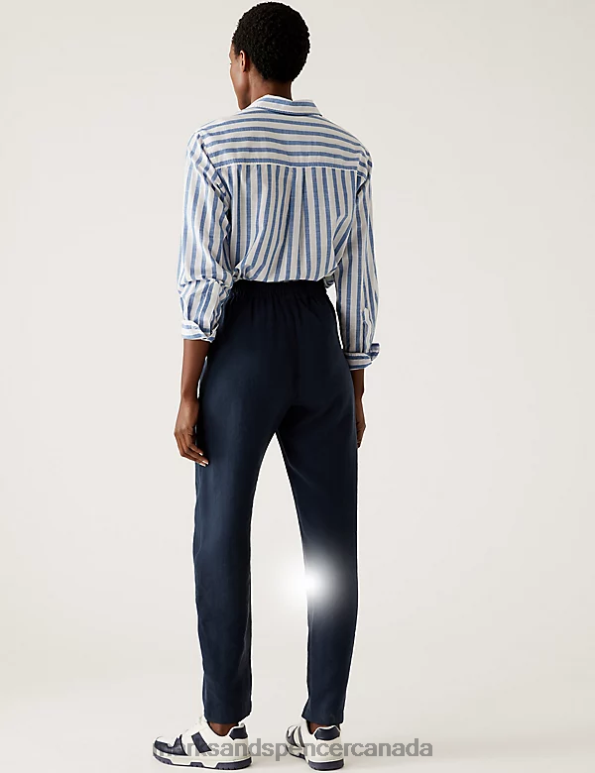 Marks and Spencer sale - Women Navy Clothing Marks & Spencer Lyocell Rich Tapered Ankle Grazer Trousers 20VTD733
