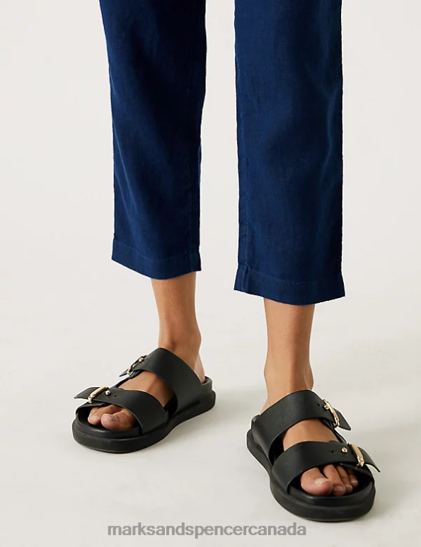 Women Navy Clothing Marks & Spencer Pure Linen Belted Tapered Trousers 20VTD2654 - Marks and Spencer online