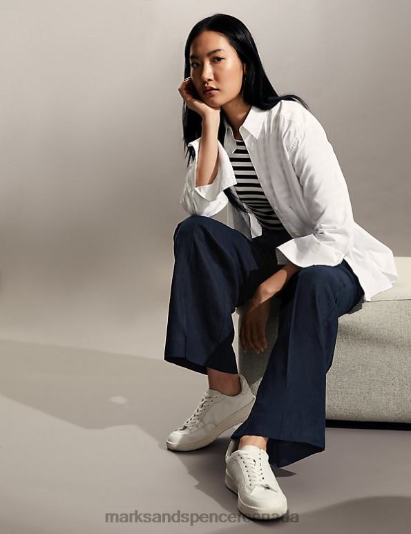 Marks and Spencer Canada - Women Navy Clothing Marks & Spencer Pure Linen Wide Leg Trousers 20VTD709