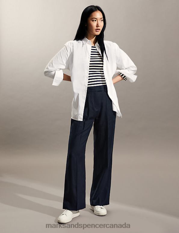 Marks and Spencer Canada - Women Navy Clothing Marks & Spencer Pure Linen Wide Leg Trousers 20VTD709