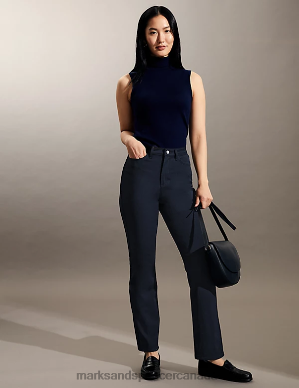 Women Navy Clothing Marks & Spencer Straight Leg 5 Pocket Trousers 20VTD2518 - Marks and Spencer Canada locations