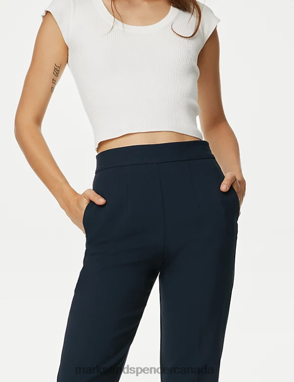 Marks and Spencer sale - Women Navy Clothing Marks & Spencer Zip Detail Straight Leg Trousers 20VTD591