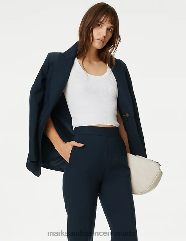 Marks and Spencer sale - Women Navy Clothing Marks & Spencer Zip Detail Straight Leg Trousers 20VTD591