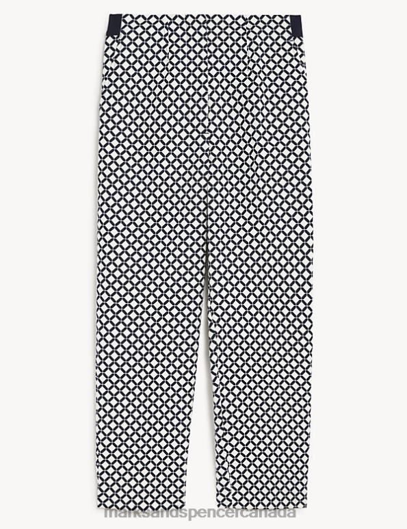 Marks and Spencer Canada - Women Navy Mix Clothing Marks & Spencer Cotton Rich Geometric Slim Fit Trousers 20VTD3128