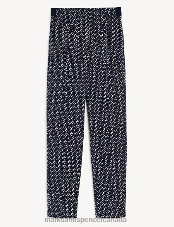 Marks and Spencer near me - Women Navy Mix Clothing Marks & Spencer Cotton Rich Polka Dot Slim Fit Trousers 20VTD2731