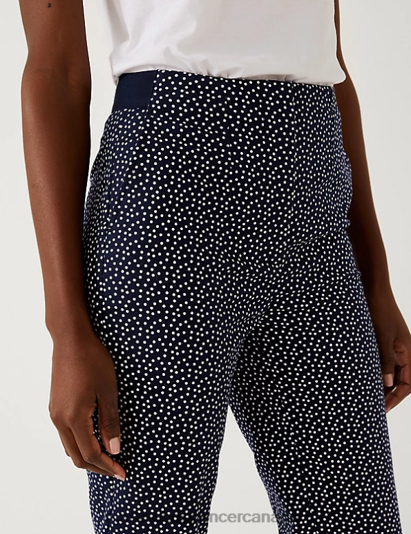 Marks and Spencer near me - Women Navy Mix Clothing Marks & Spencer Cotton Rich Polka Dot Slim Fit Trousers 20VTD2731