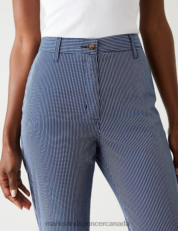 Marks and Spencer near me - Women Navy Mix Clothing Marks & Spencer Cotton Rich Striped Slim Fit Chinos 20VTD1004