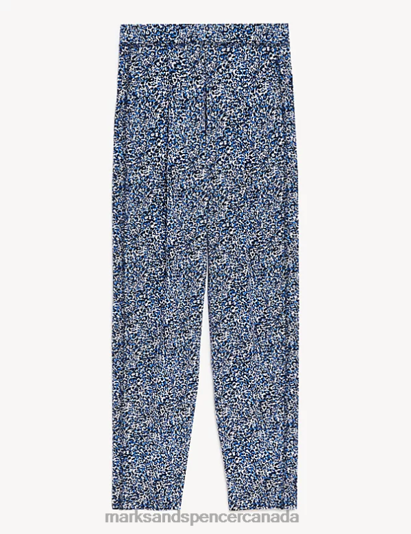 Marks and Spencer sale - Women Navy Mix Clothing Marks & Spencer Jersey Printed Tapered Trousers 20VTD2298