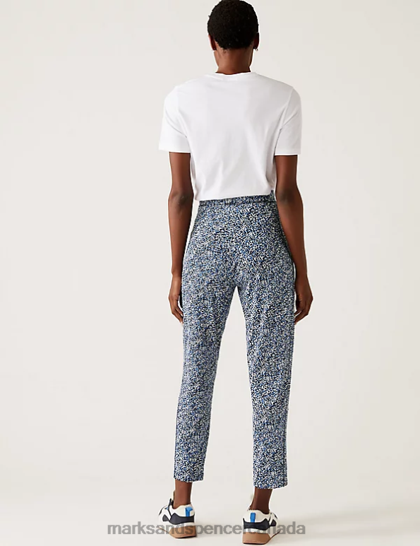 Marks and Spencer sale - Women Navy Mix Clothing Marks & Spencer Jersey Printed Tapered Trousers 20VTD2298
