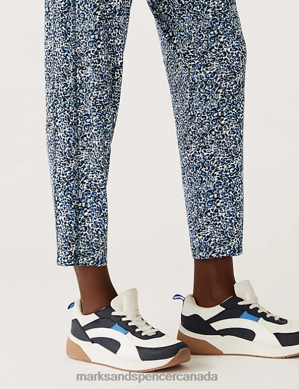 Marks and Spencer sale - Women Navy Mix Clothing Marks & Spencer Jersey Printed Tapered Trousers 20VTD2298
