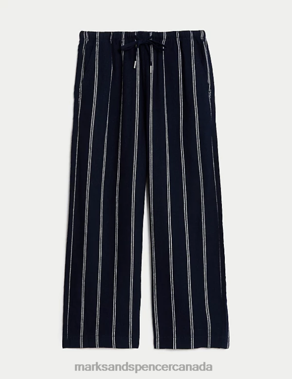 Marks and Spencer near me - Women Navy Mix Clothing Marks & Spencer Linen Rich Wide Cropped Leg Trousers 20VTD2043