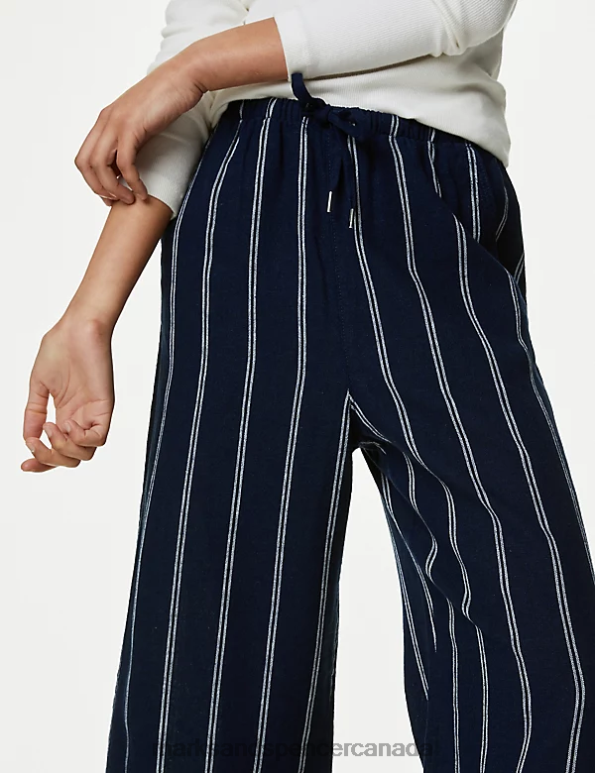 Marks and Spencer near me - Women Navy Mix Clothing Marks & Spencer Linen Rich Wide Cropped Leg Trousers 20VTD2043