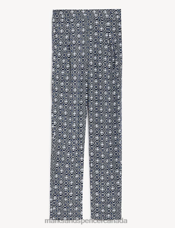 Marks and Spencer sale - Women Navy Mix Clothing Marks & Spencer Printed Pleat Front Tapered Trousers 20VTD680