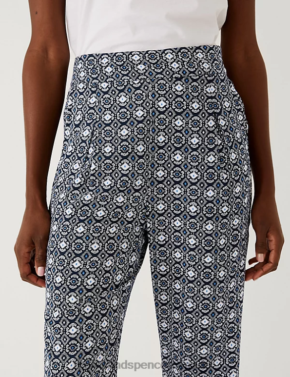 Marks and Spencer sale - Women Navy Mix Clothing Marks & Spencer Printed Pleat Front Tapered Trousers 20VTD680