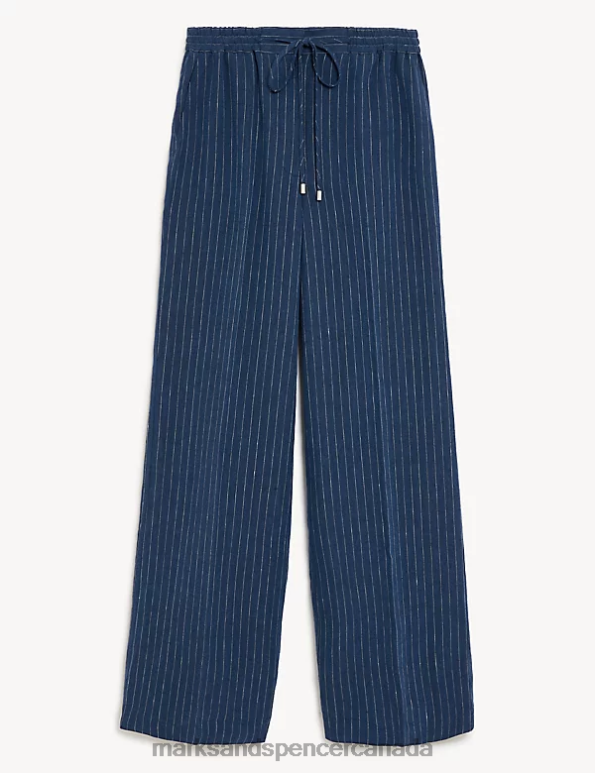 Marks and Spencer Canada - Women Navy/White Clothing Marks & Spencer Pure Linen Pinstripe Trousers 20VTD1313