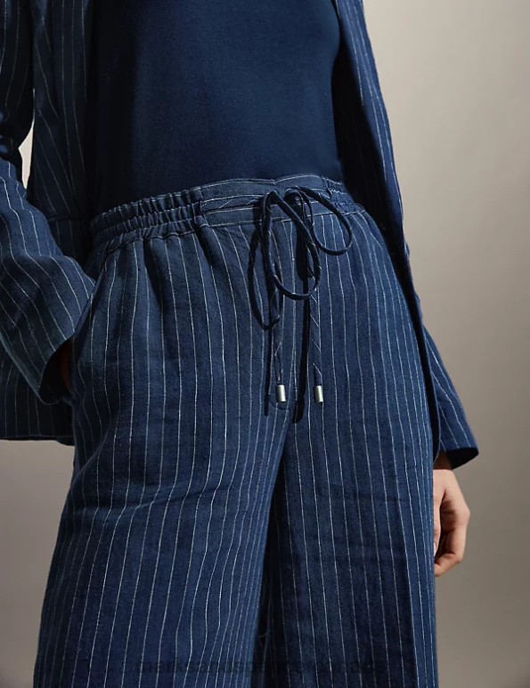 Marks and Spencer Canada - Women Navy/White Clothing Marks & Spencer Pure Linen Pinstripe Trousers 20VTD1313