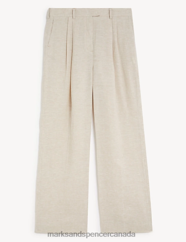 Women Neutral Clothing Marks & Spencer Pure Linen Wide Leg Trousers 20VTD1105 - Marks and Spencer outlet