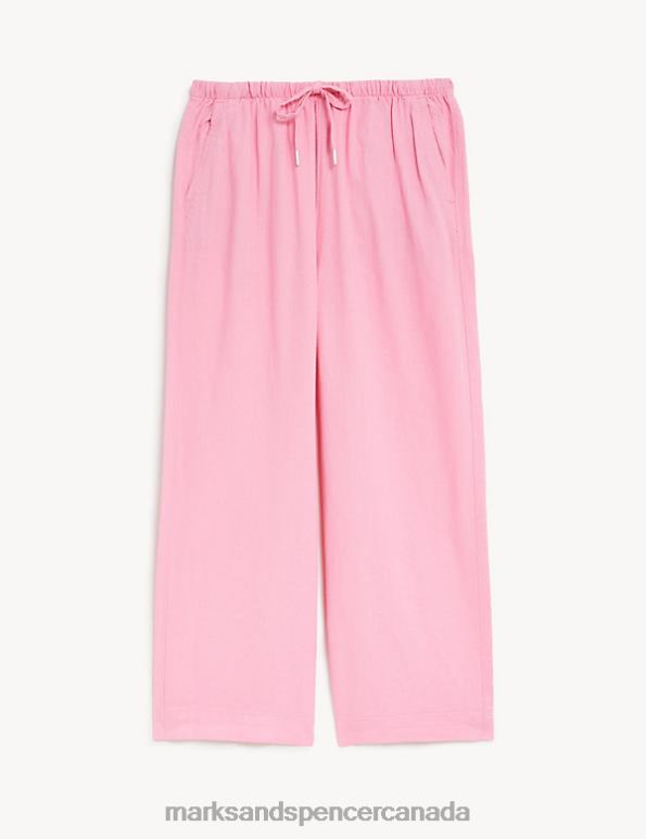 Women Pink Clothing Marks & Spencer Linen Rich Wide Cropped Leg Trousers 20VTD2040 - Marks and Spencer Canada locations