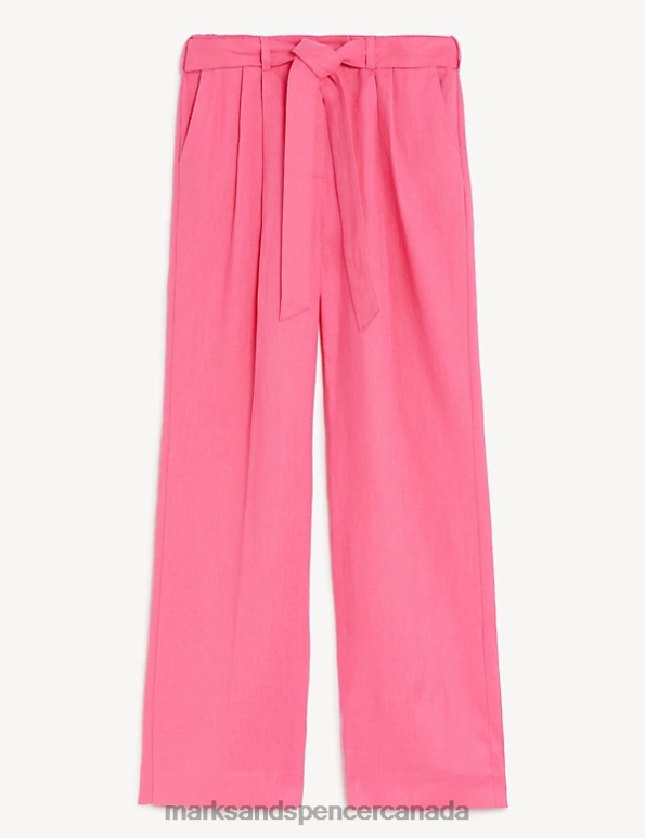 Women Pink Clothing Marks & Spencer Pure Linen Wide Leg Trousers 20VTD1104 - Marks and Spencer Canada locations