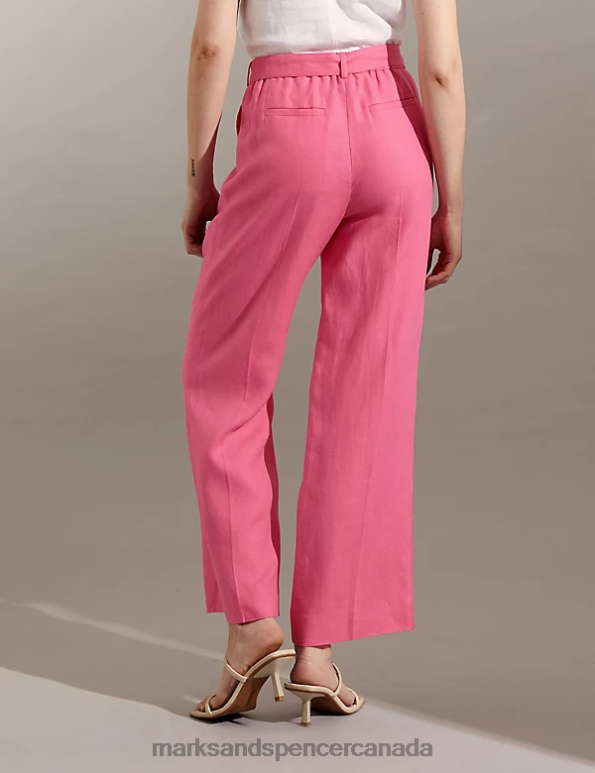 Women Pink Clothing Marks & Spencer Pure Linen Wide Leg Trousers 20VTD1104 - Marks and Spencer Canada locations