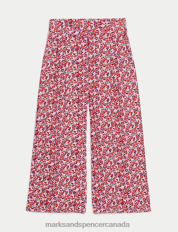 Women Pink Mix Clothing Marks & Spencer Printed Wide Leg Cropped Trousers 20VTD2744 - Marks and Spencer Canada locations