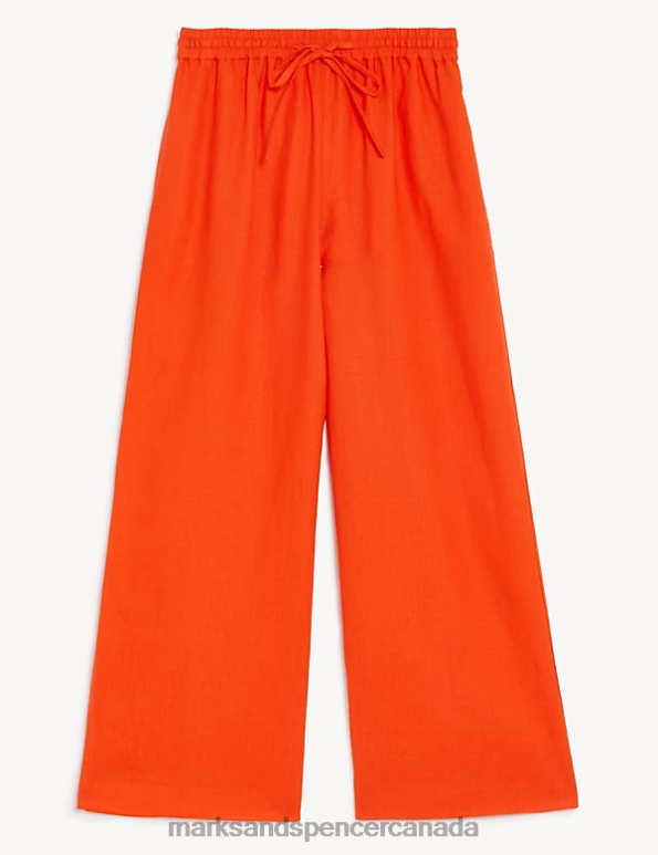 Women Red Clothing Marks & Spencer Pure Linen Wide Leg Cropped Trousers 20VTD1784 - Marks and Spencer Canada locations