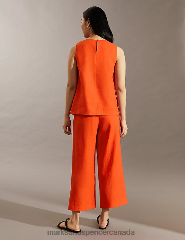Women Red Clothing Marks & Spencer Pure Linen Wide Leg Cropped Trousers 20VTD1784 - Marks and Spencer Canada locations