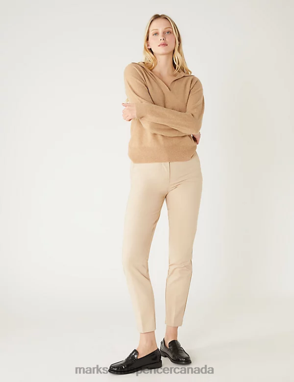 Marks and Spencer sale - Women Sand Clothing Marks & Spencer Cotton Blend Slim Fit Ankle Grazer Trousers 20VTD2426