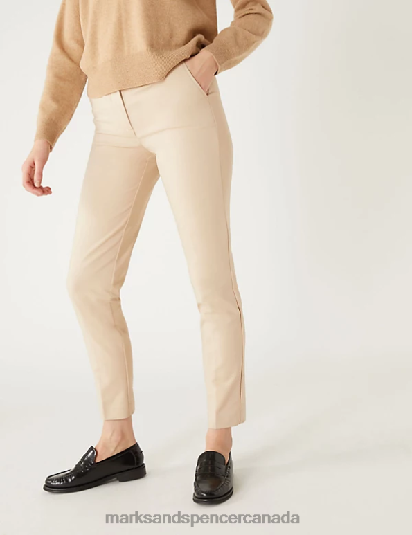 Marks and Spencer sale - Women Sand Clothing Marks & Spencer Cotton Blend Slim Fit Ankle Grazer Trousers 20VTD2426