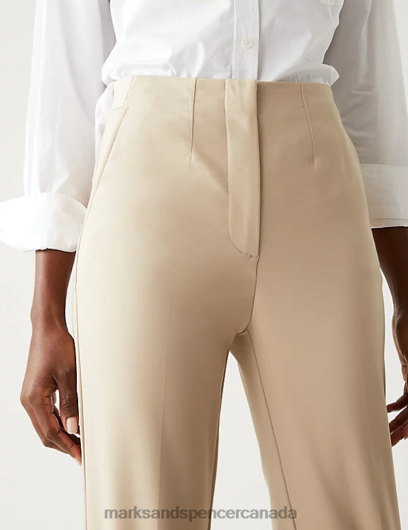 Women Sand Clothing Marks & Spencer Cotton Blend Slim Fit Cropped Trousers 20VTD2461 - Marks and Spencer outlet