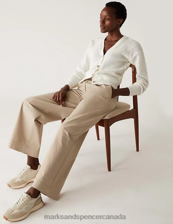 Women Sand Clothing Marks & Spencer Pure Cotton Slouchy Wide Leg Chinos 20VTD2194 - Marks and Spencer outlet