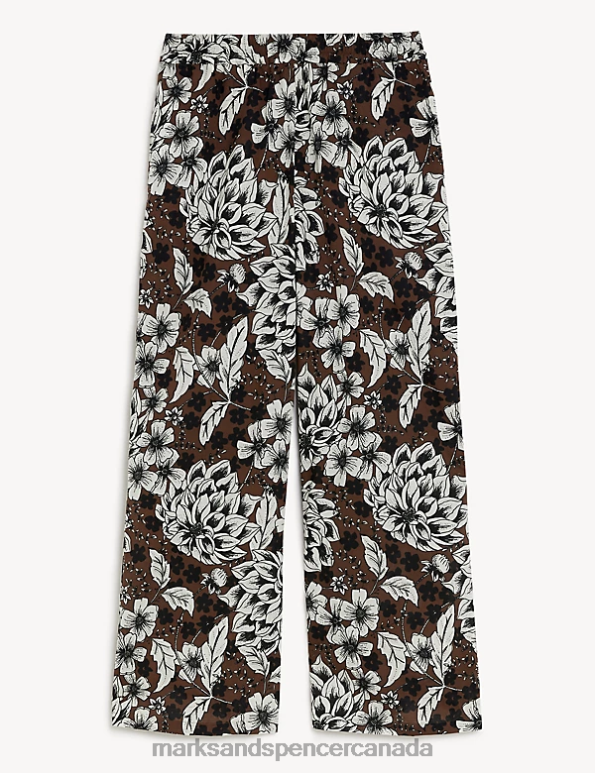 Marks and Spencer sale - Women Soft Brown Mix Clothing Marks & Spencer Pure Cotton Printed Wide Leg Trousers 20VTD2024