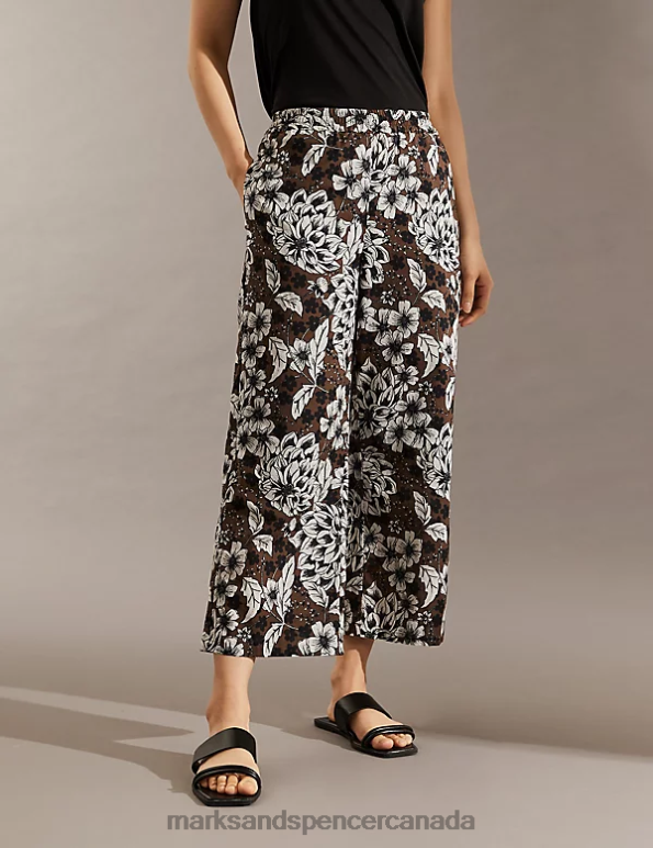 Marks and Spencer sale - Women Soft Brown Mix Clothing Marks & Spencer Pure Cotton Printed Wide Leg Trousers 20VTD2024