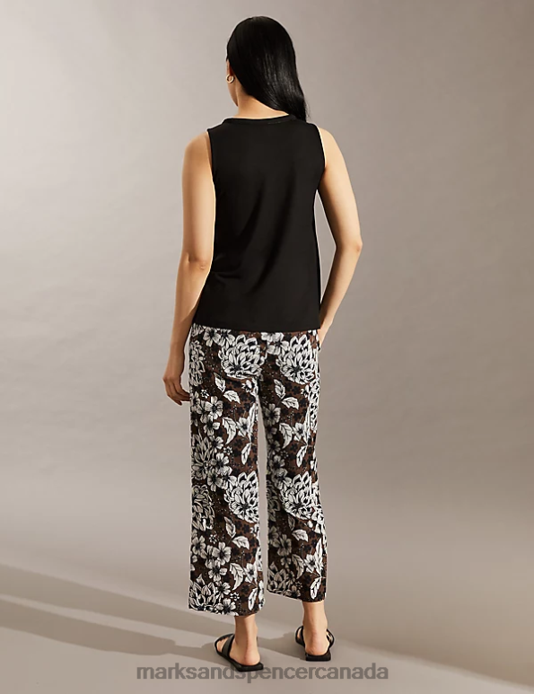Marks and Spencer sale - Women Soft Brown Mix Clothing Marks & Spencer Pure Cotton Printed Wide Leg Trousers 20VTD2024