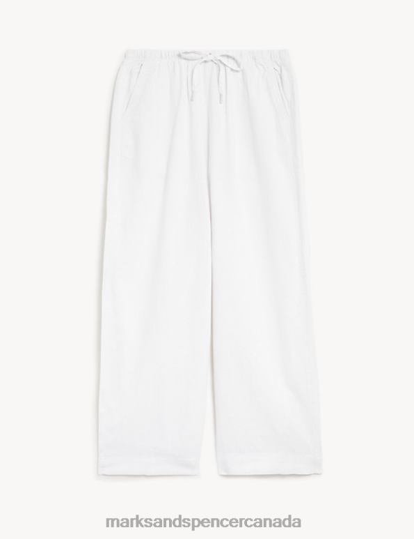 Marks and Spencer Canada - Women Soft White Clothing Marks & Spencer Linen Rich Wide Cropped Leg Trousers 20VTD2042
