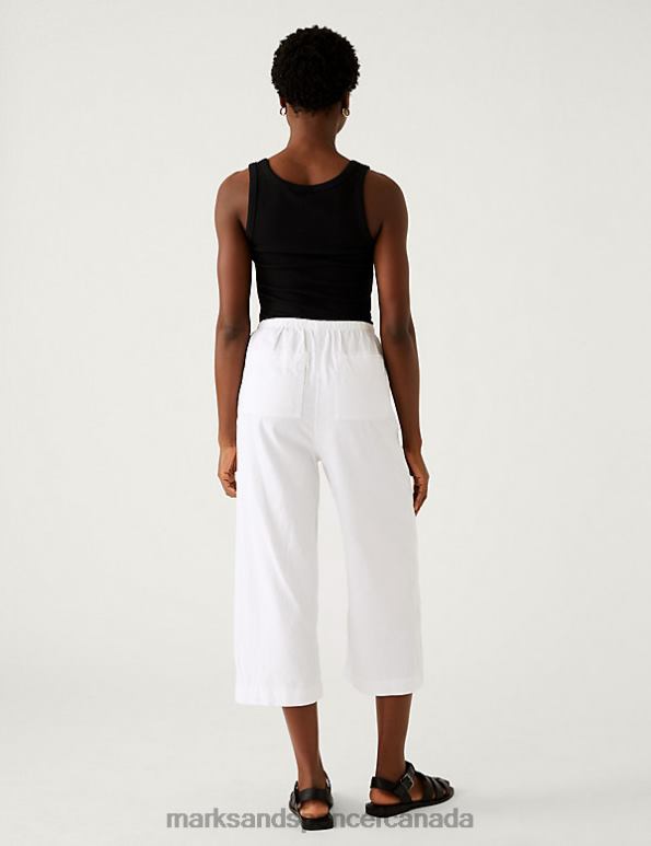 Marks and Spencer Canada - Women Soft White Clothing Marks & Spencer Linen Rich Wide Cropped Leg Trousers 20VTD2042