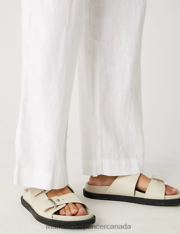 Marks and Spencer near me - Women Soft White Clothing Marks & Spencer Pure Linen Belted Wide Leg Trousers 20VTD826