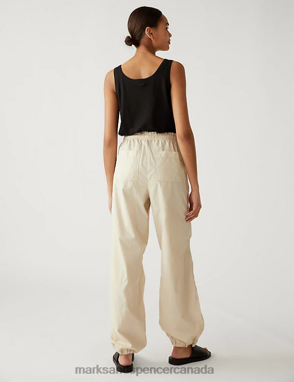 Women Stone Clothing Marks & Spencer Pure Cotton Cuffed Parachute Trousers 20VTD1620 - Marks and Spencer online
