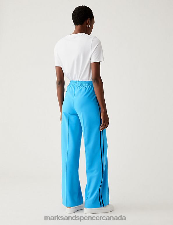 Marks and Spencer Canada - Women Turquoise Clothing Marks & Spencer Side Stripe Wide Leg Trousers 20VTD624