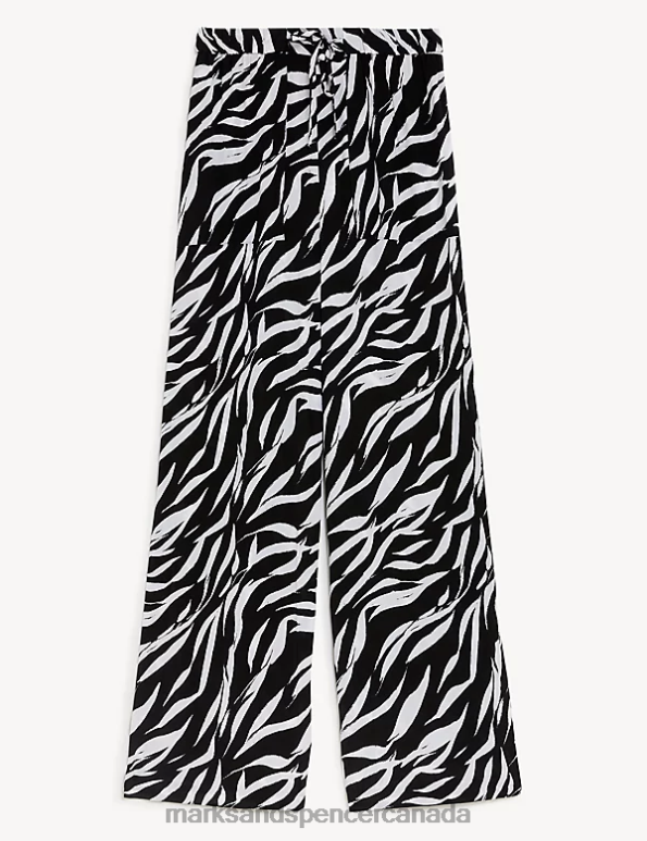 Marks and Spencer sale - Women White/Black Clothing Marks & Spencer Printed Wide Leg Trousers 20VTD2564