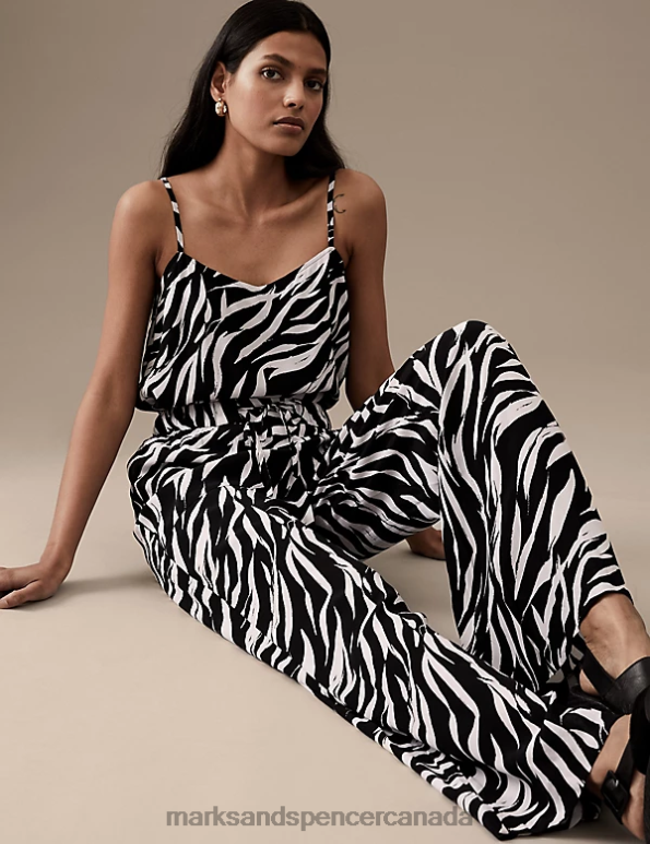 Marks and Spencer sale - Women White/Black Clothing Marks & Spencer Printed Wide Leg Trousers 20VTD2564