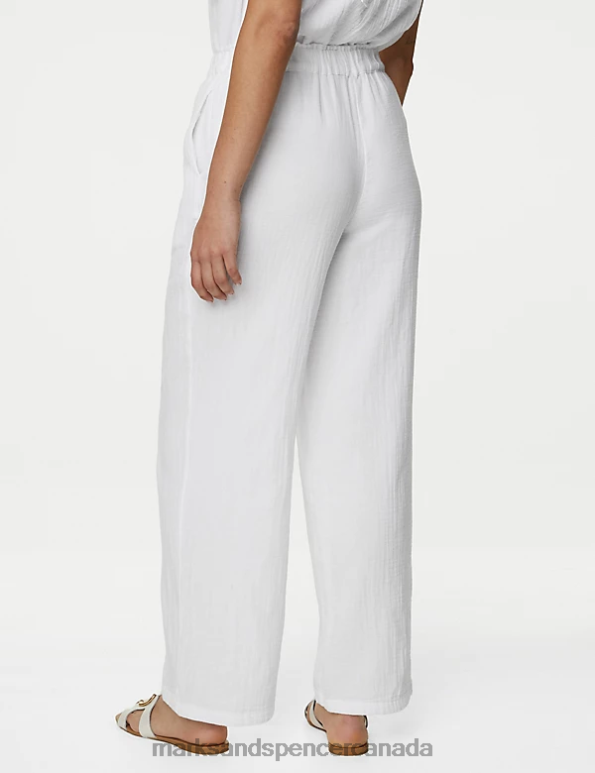 Marks and Spencer Canada - Women White Clothing Marks & Spencer Pure Cotton Wide Leg Trousers 20VTD1973