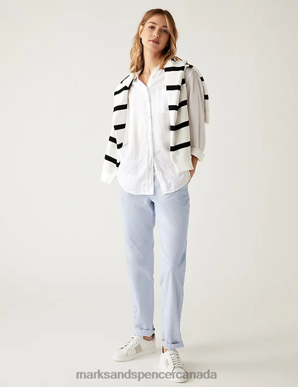 Women White Mix Clothing Marks & Spencer Cotton Rich Striped Slim Fit Chinos 20VTD607 - Marks and Spencer online